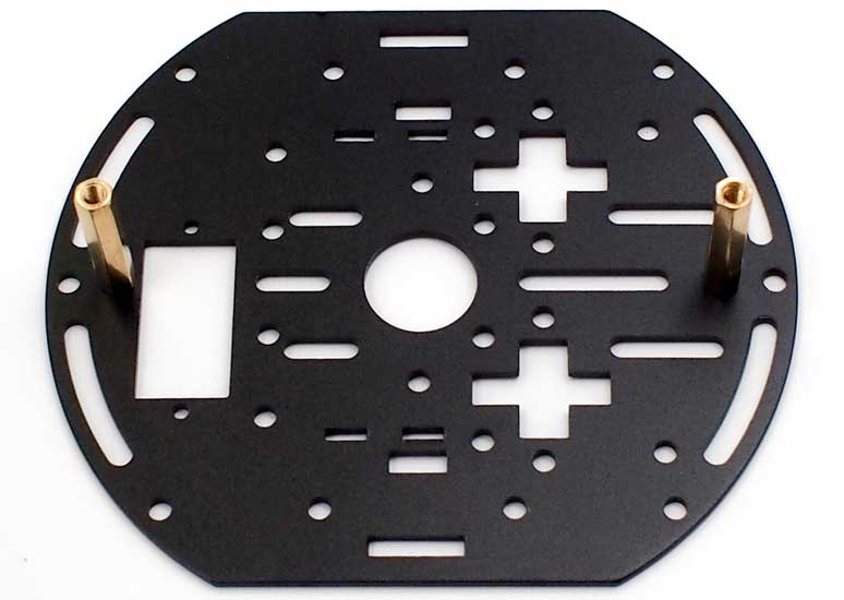 Attach brass standoffs onto the black chassis layer